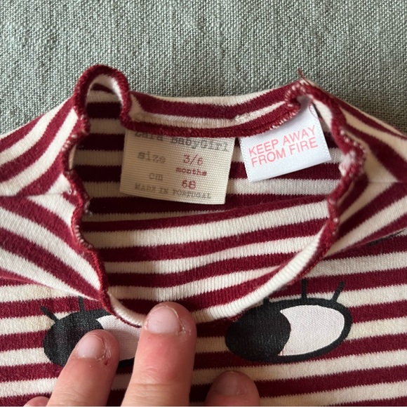 Zara Babygirl Red and White Striped Smile Heart Long Sleeve sz 3-6mo - Picture 2 of 3